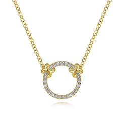 14K Yellow Gold Open Diamond Circle Pendant Necklace