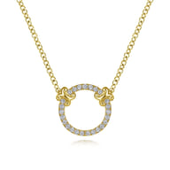 14K Yellow Gold Open Diamond Circle Pendant Necklace