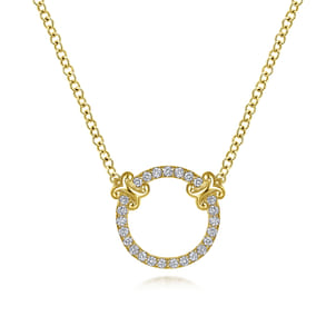 14K Yellow Gold Open Diamond Circle Pendant Necklace