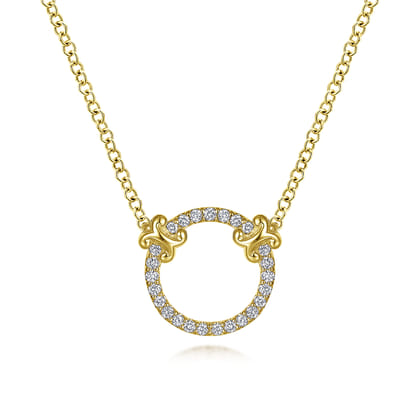 14K Yellow Gold Open Diamond Circle Pendant Necklace