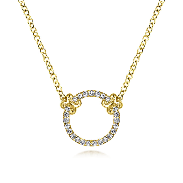 14K Yellow Gold Open Diamond Circle Pendant Necklace - 0.13 ct - Shot 1