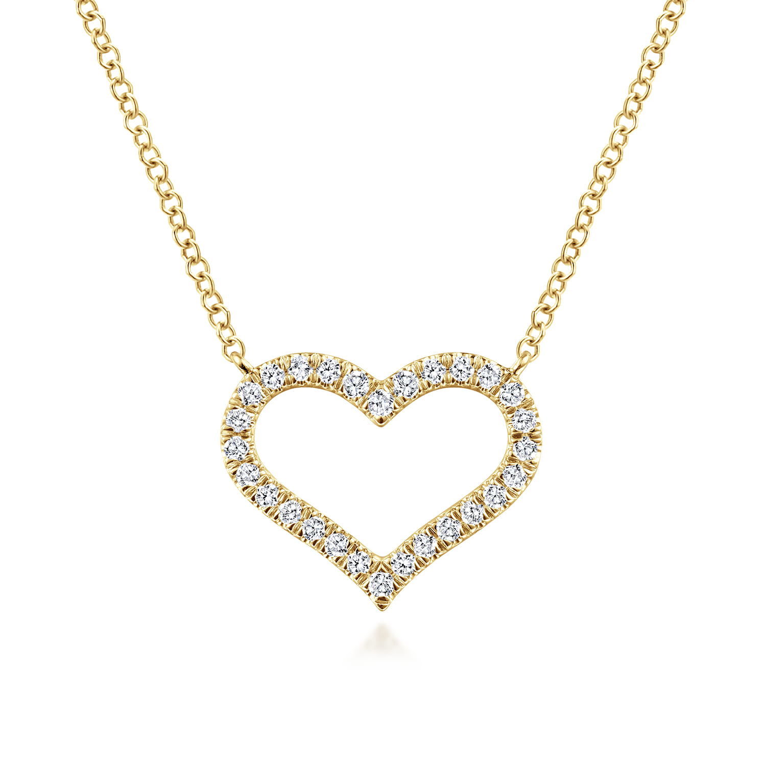 14K Yellow Gold Open Diamond Heart Pendant Necklace - 0.22 ct - Shot 1