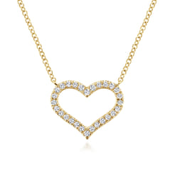 14K Yellow Gold Open Diamond Heart Pendant Necklace