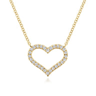 14K Yellow Gold Open Diamond Heart Pendant Necklace