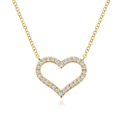 14K Yellow Gold Open Diamond Heart Pendant Necklace