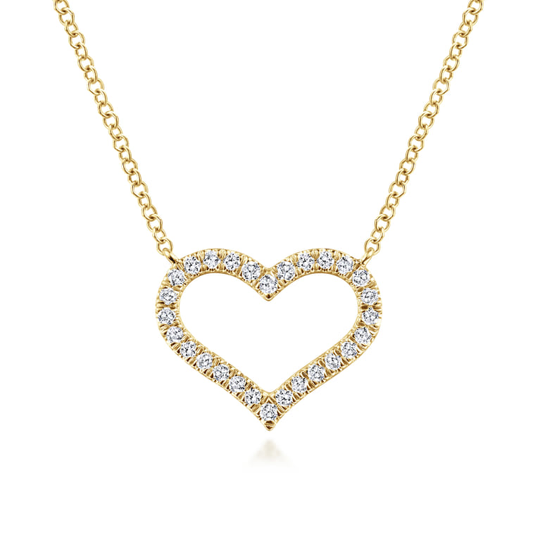 14K Yellow Gold Open Diamond Heart Pendant Necklace - 0.22 ct - Shot 1