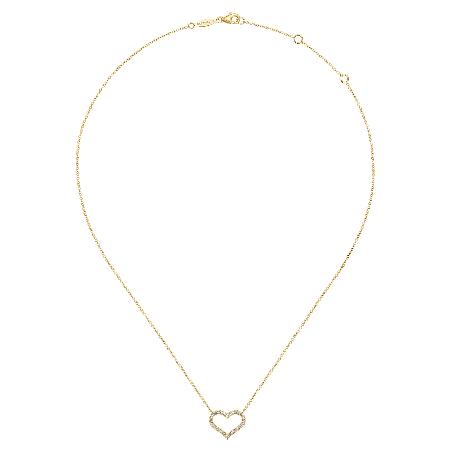 14K Yellow Gold Open Diamond Heart Pendant Necklace - 0.22 ct - Shot 2