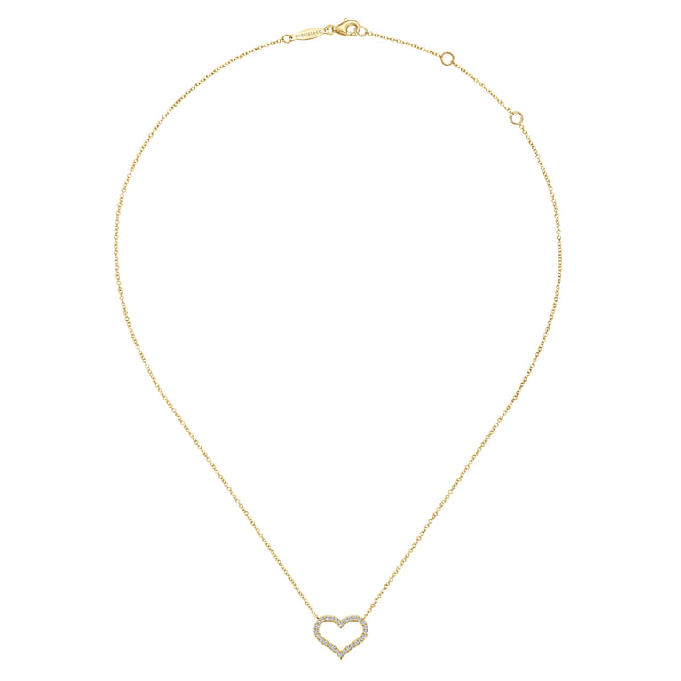 14K Yellow Gold Open Diamond Heart Pendant Necklace - 0.22 ct - Shot 2