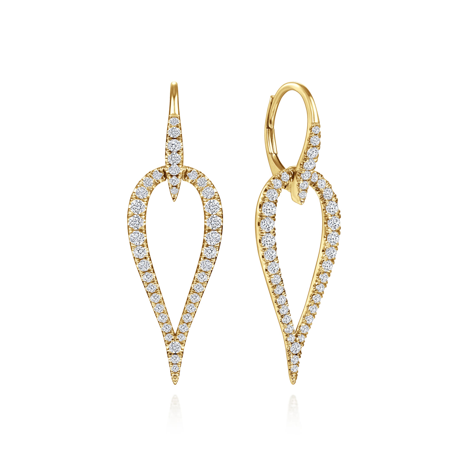 14K Yellow Gold Open Diamond Teardrop Leverback Earrings - 0.9 ct - Shot 1