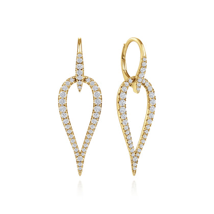 14K Yellow Gold Open Diamond Teardrop Leverback Earrings