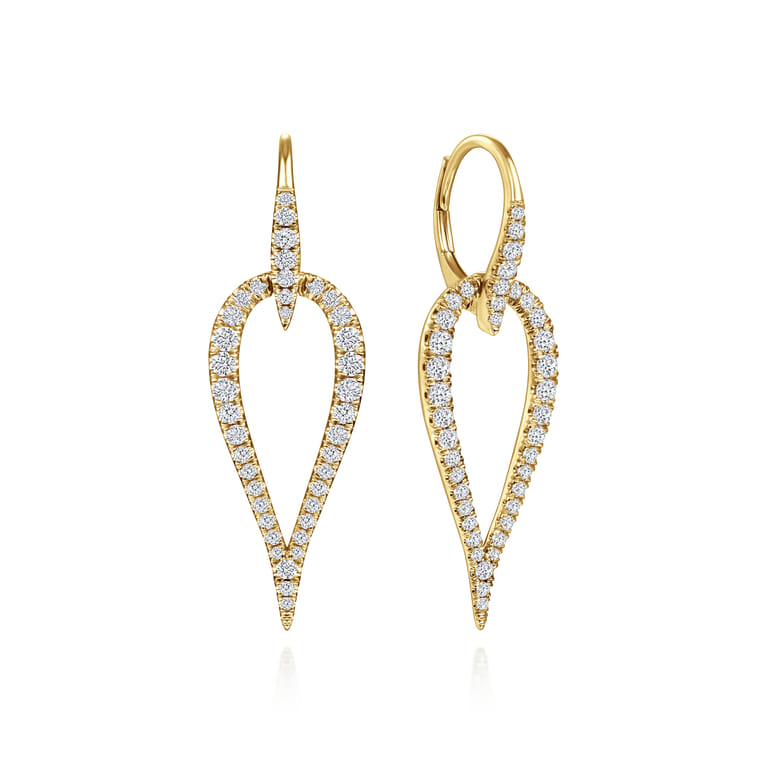 14K Yellow Gold Open Diamond Teardrop Leverback Earrings - 0.9 ct - Shot 1