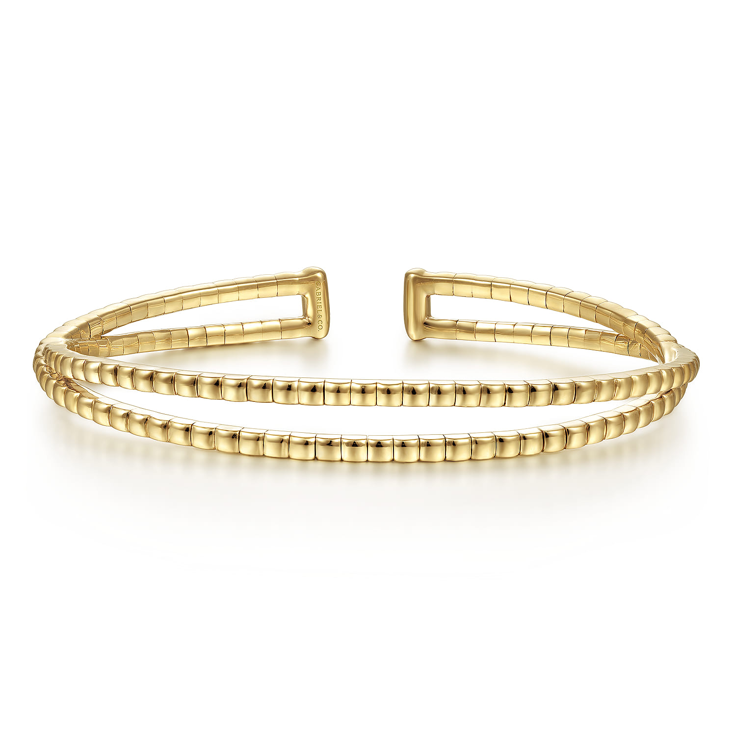 14K Yellow Gold Open Double Row Textured Bangle - Shot 1