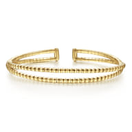 14K Yellow Gold Open Double Row Textured Bangle