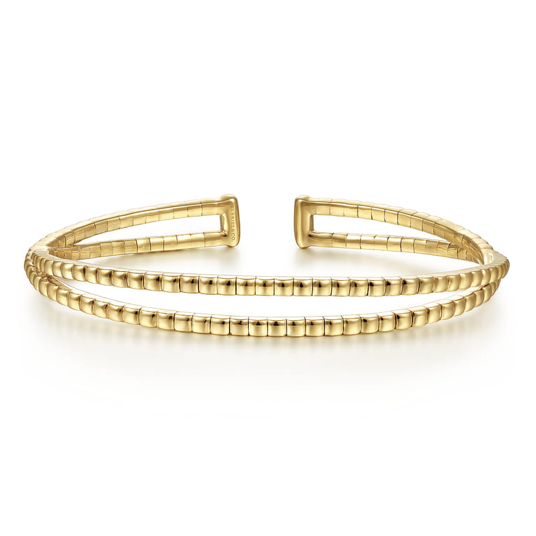14K Yellow Gold Open Double Row Textured Bangle - Shot 1