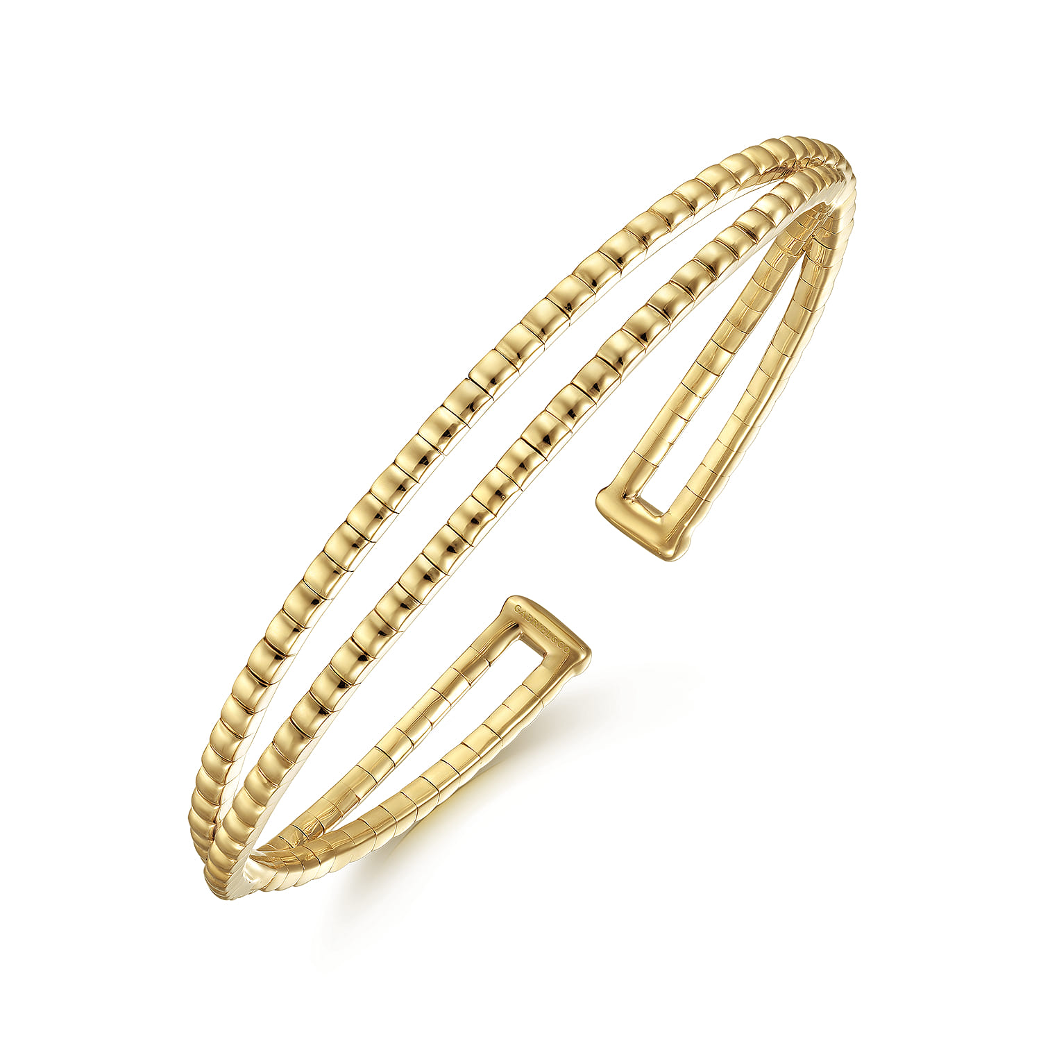 14K Yellow Gold Open Double Row Textured Bangle - Shot 2