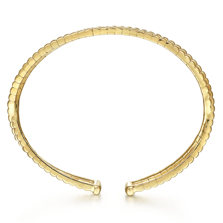 14K Yellow Gold Open Double Row Textured Bangle - Shot 3