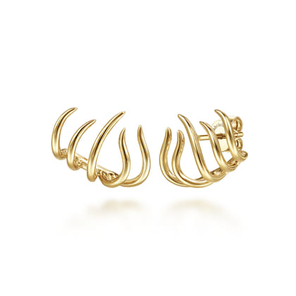 14K Yellow Gold Open Flame Stud Earrings