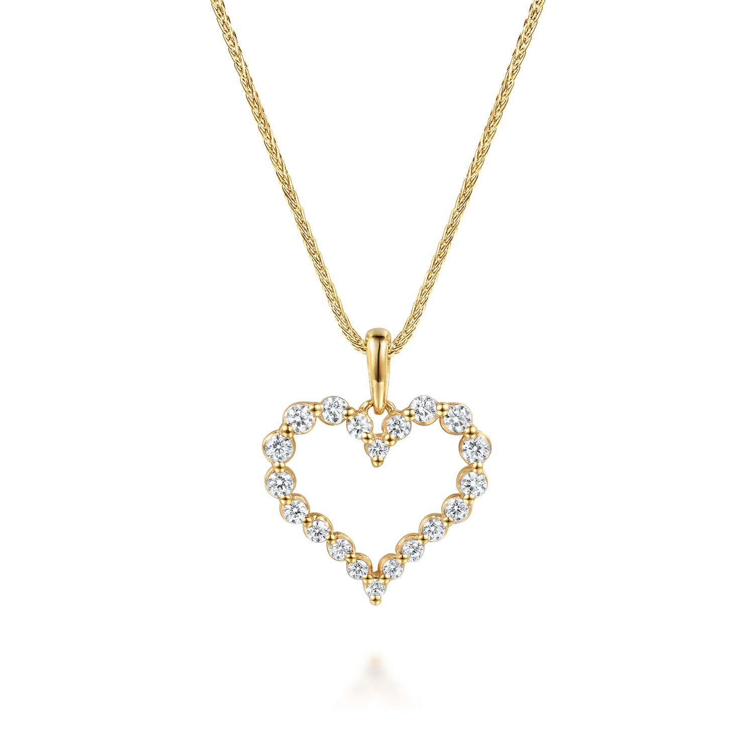 14K Yellow Gold Open Heart Diamond Pendant Necklace - 0.47 ct - Shot 1