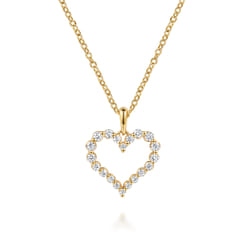 14K Yellow Gold Open Heart Diamond Pendant Necklace