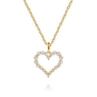 14K Yellow Gold Open Heart Diamond Pendant Necklace