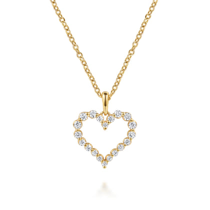 14K Yellow Gold Open Heart Diamond Pendant Necklace