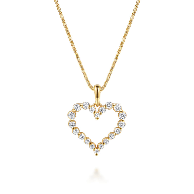 14K Yellow Gold Open Heart Diamond Pendant Necklace - 0.47 ct - Shot 1
