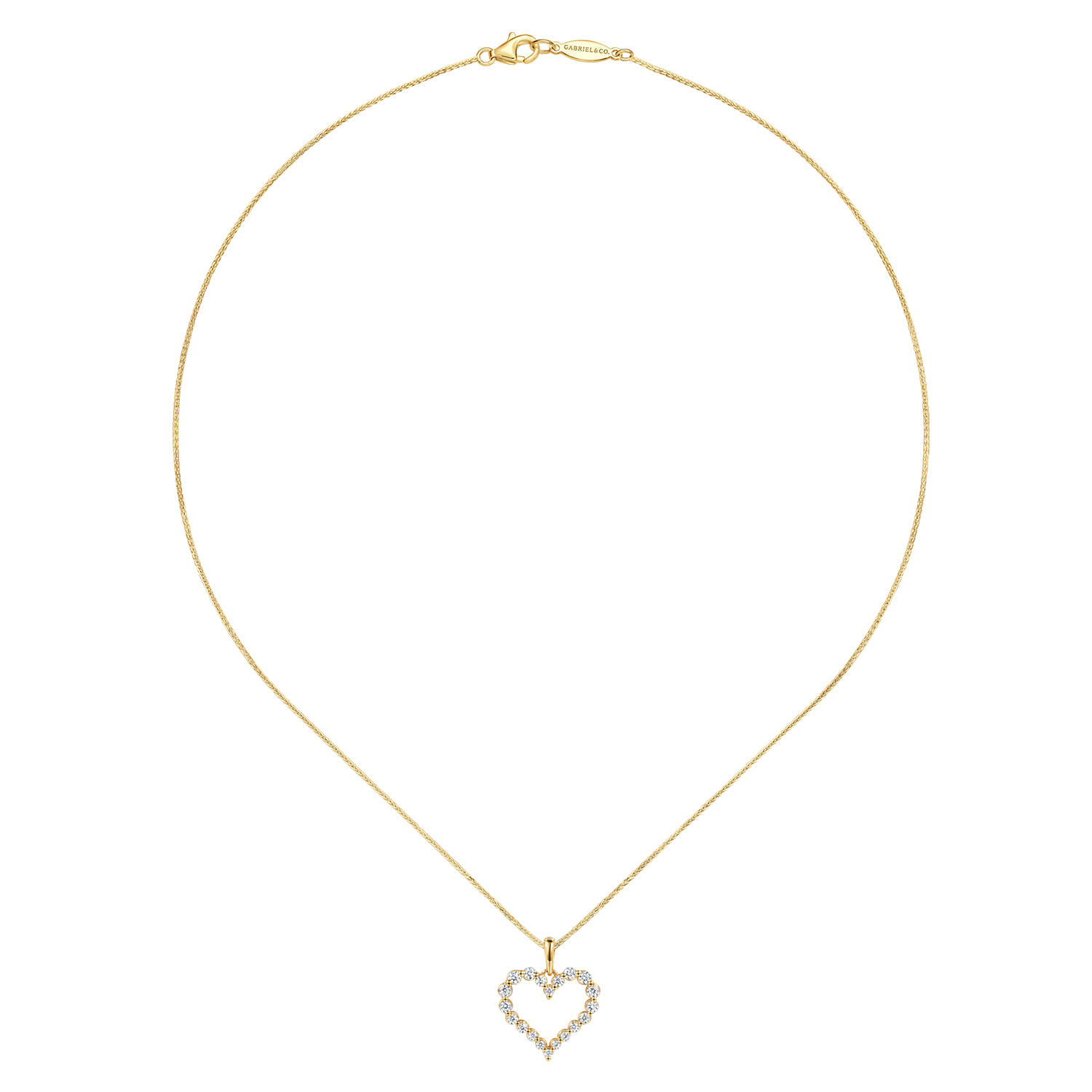 14K Yellow Gold Open Heart Diamond Pendant Necklace - 0.47 ct - Shot 2