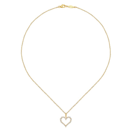 14K Yellow Gold Open Heart Diamond Pendant Necklace