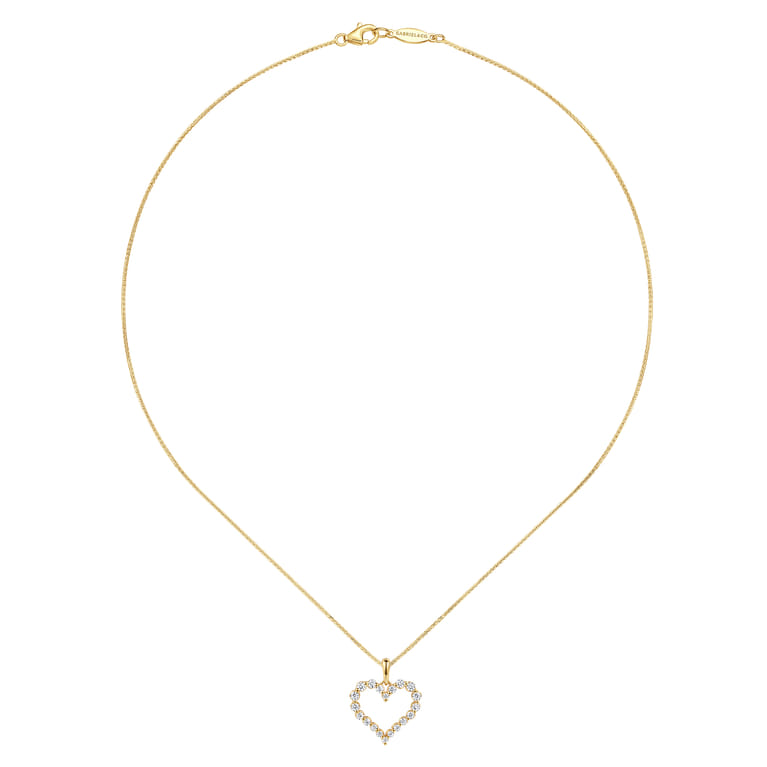 14K Yellow Gold Open Heart Diamond Pendant Necklace - 0.47 ct - Shot 2