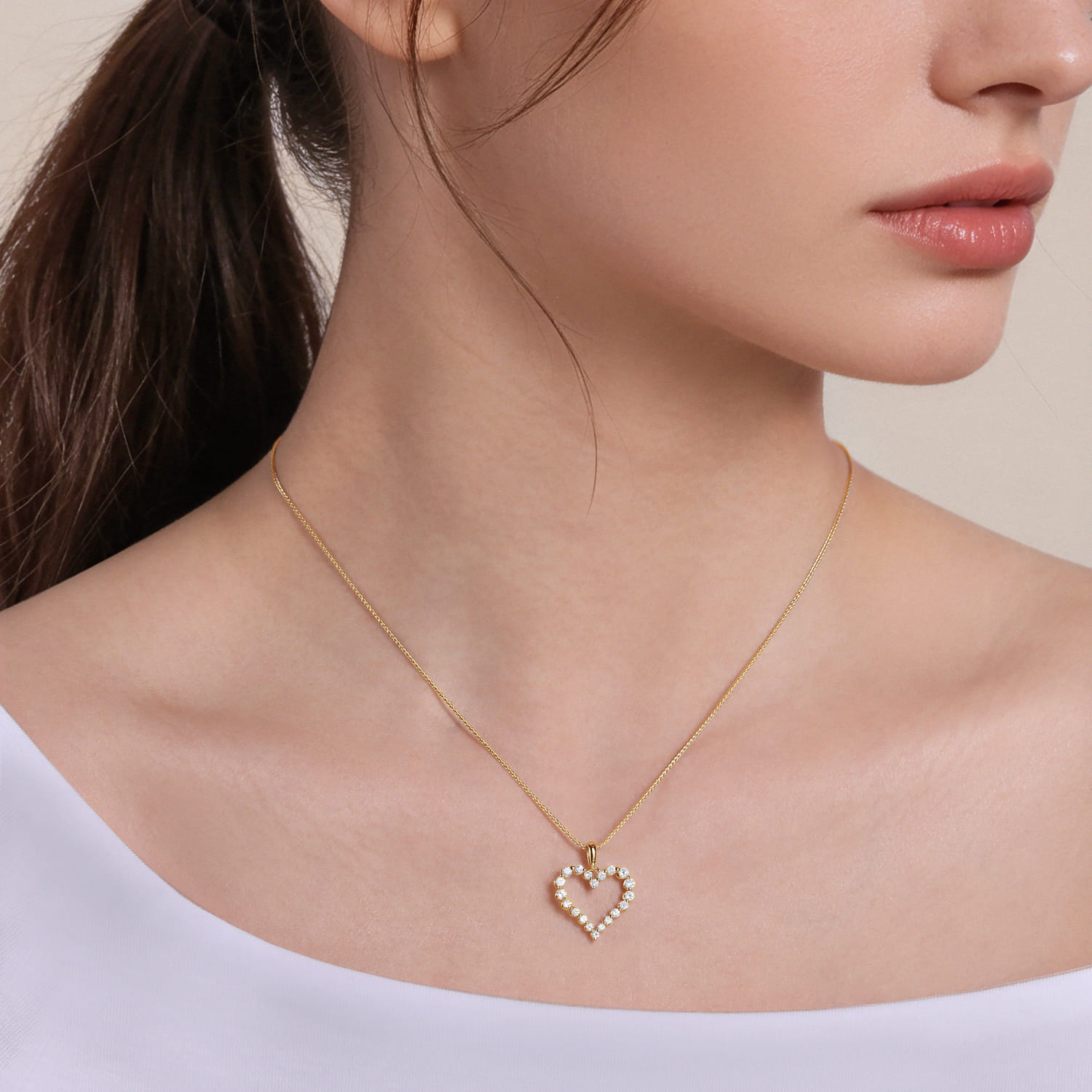 14K Yellow Gold Open Heart Diamond Pendant Necklace - 0.47 ct - Shot 3