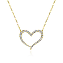 14K Yellow Gold Open Heart Diamond Pendant Necklace