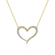 14K Yellow Gold Open Heart Diamond Pendant Necklace