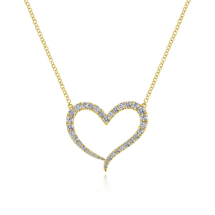 14K Yellow Gold Open Heart Diamond Pendant Necklace
