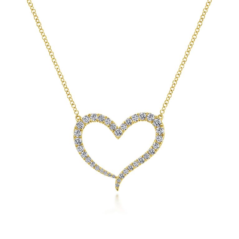 14K Yellow Gold Open Heart Diamond Pendant Necklace - 0.5 ct - Shot 1