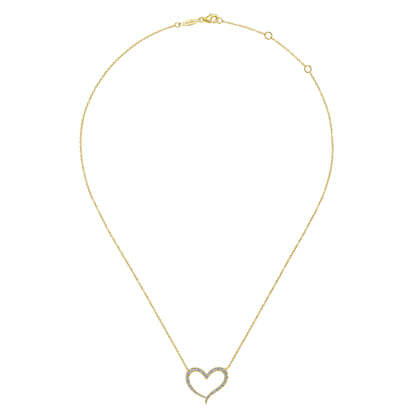 14K Yellow Gold Open Heart Diamond Pendant Necklace