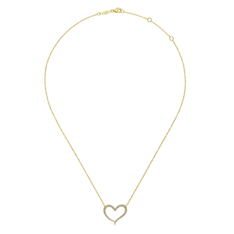 14K Yellow Gold Open Heart Diamond Pendant Necklace - 0.5 ct - Shot 2