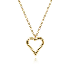 14K Yellow Gold Open Heart Pendant Necklace