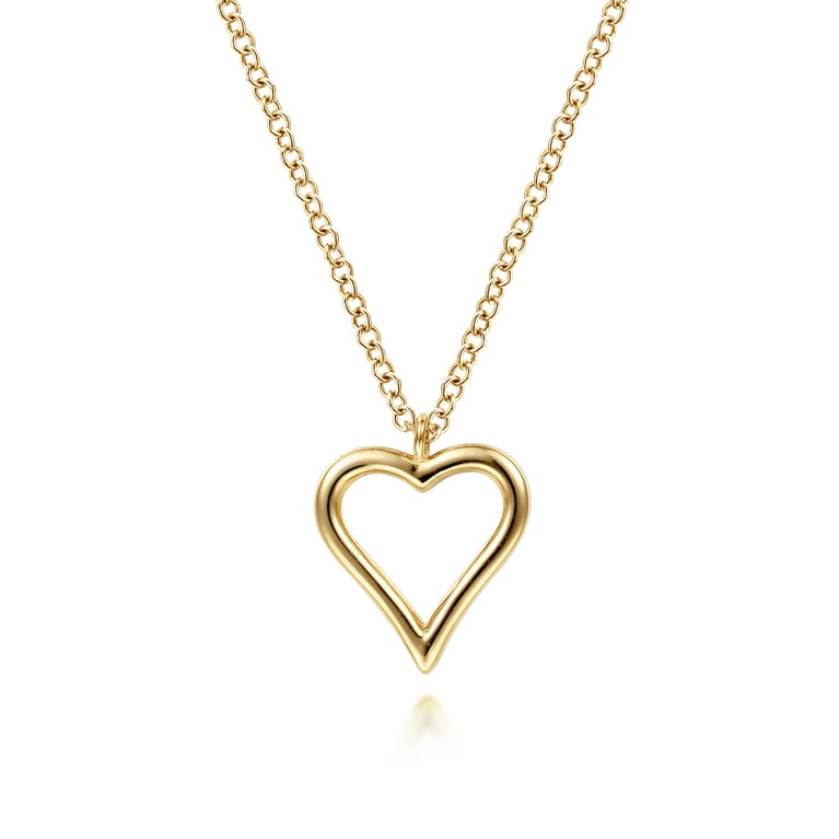 14K Yellow Gold Open Heart Pendant Necklace - Shot 1