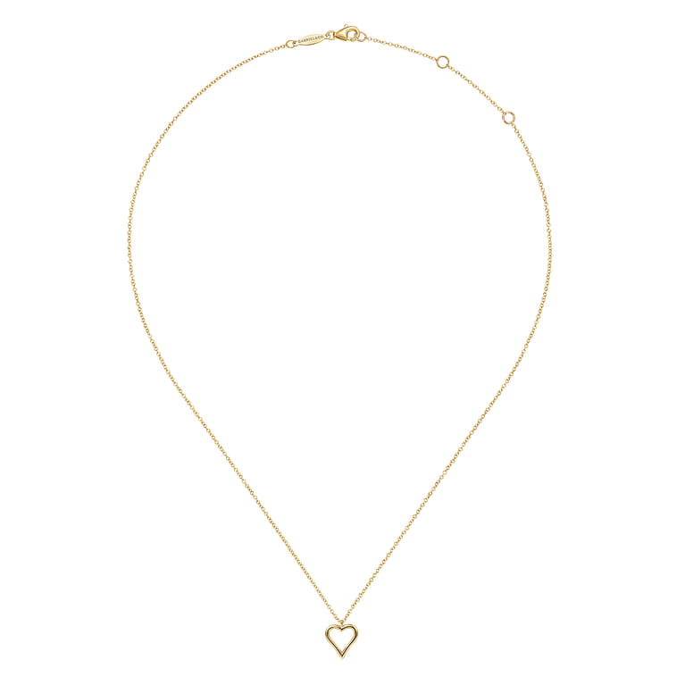 14K Yellow Gold Open Heart Pendant Necklace - Shot 2