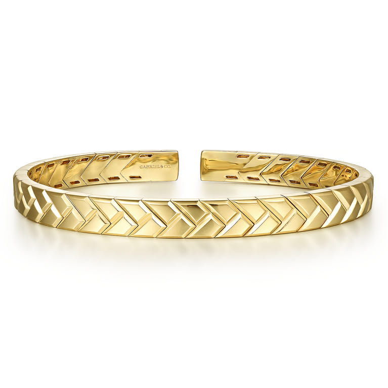 14K Yellow Gold Open Herringbone Cuff Bangle - Shot 1
