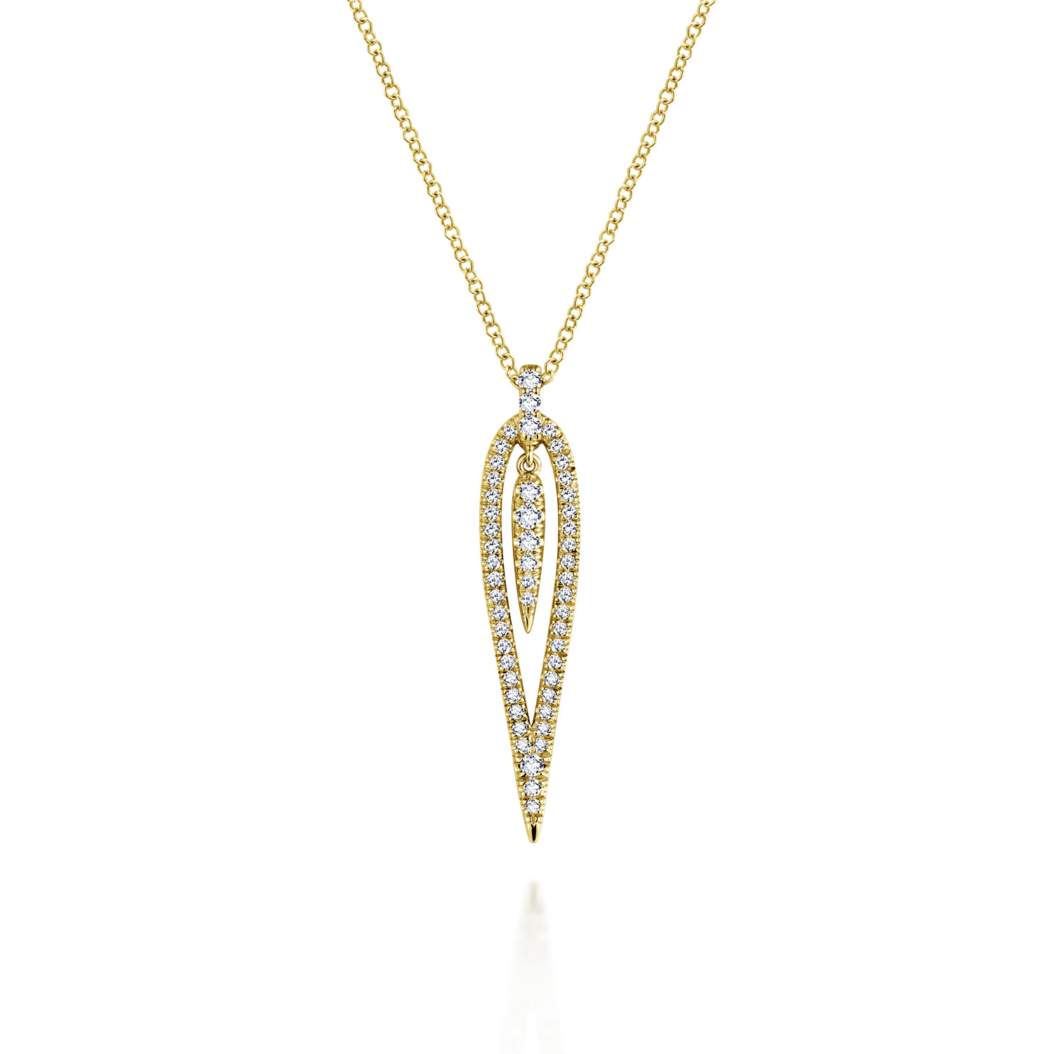 14K Yellow Gold Open Teardrop Diamond Pendant Necklace - 0.34 ct - Shot 1