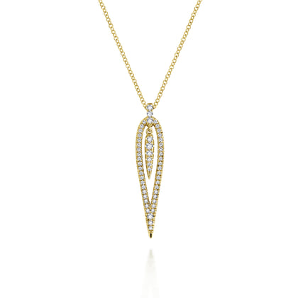 14K Yellow Gold Open Teardrop Diamond Pendant Necklace