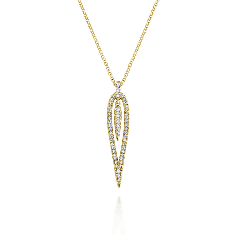 14K Yellow Gold Open Teardrop Diamond Pendant Necklace - 0.34 ct - Shot 1