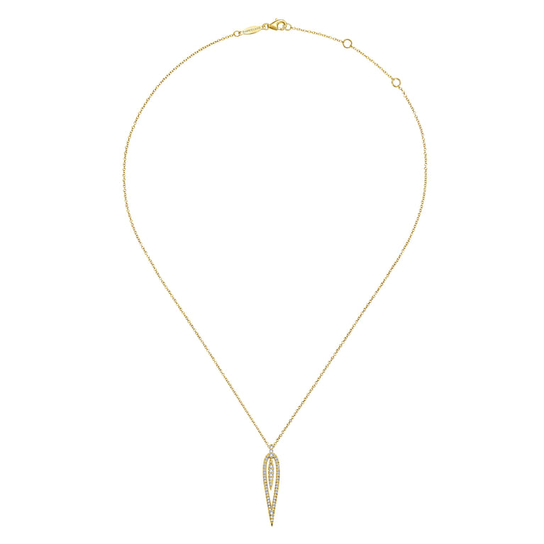14K Yellow Gold Open Teardrop Diamond Pendant Necklace - 0.34 ct - Shot 2