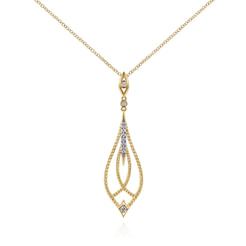 14K Yellow Gold Open Teardrop Pendant Necklace with Diamond Accents