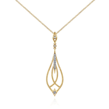 14K Yellow Gold Open Teardrop Pendant Necklace with Diamond Accents