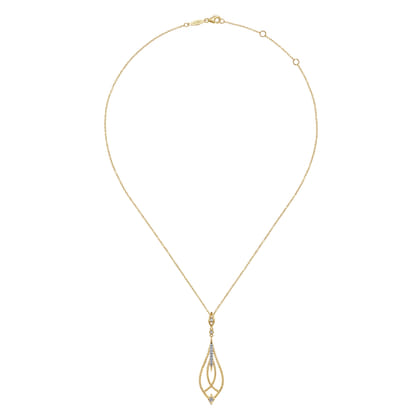 14K Yellow Gold Open Teardrop Pendant Necklace with Diamond Accents