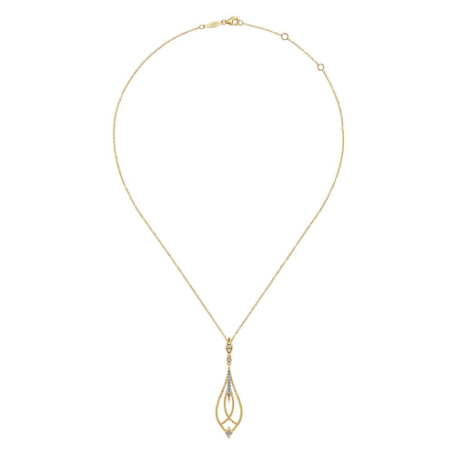 14K Yellow Gold Open Teardrop Pendant Necklace with Diamond Accents - 0.14 ct - Shot 2