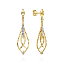 14K Yellow Gold Open Twisted Rope Drop Earrings with Diamond Accents