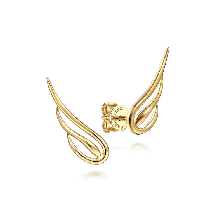 14K Yellow Gold Open Wing Stud Earrings - Shot 1